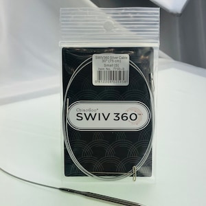 May include: A silver knitting cable with a 30-inch (75 cm) length, labeled "SWIV 360 Silver Cable 30" (75 cm) Small [S] Item No. 7730-S 0812208 025958" and "ChiaoGoo SWIV 360".
