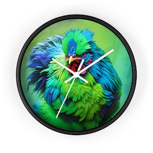 Chicken Art Wall Clock - Unique Farmhouse Kitchen Decor, Rooster Wall Art, Country Home Decor, Animal Clock WC18