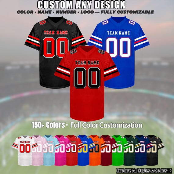 Custom Football Jersey – Embroidery Name Number Logo, Personalized Football Shirt, Game Day Shirt, Birthday Gift for Men Women Kids Toddlers