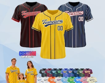 カスタム野球ジャージ | 名前と番号の刺繍入りピンストライプシャツ | 大人、子供、幼児へのカスタムカラーチームユニフォームギフト