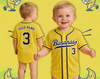 Custom Banana Baseball Jersey, Personalized Name Number Toddler Bananas Shirt, Funny Yellow Team Uniform Gift for Savannah Fan Boys Girls