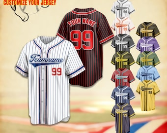 Custom Pinstripe Baseball Jersey Personalized Embroidered or Printed Name Number Logo, Baseball Shirt for Men Women Kids & Couple Gift