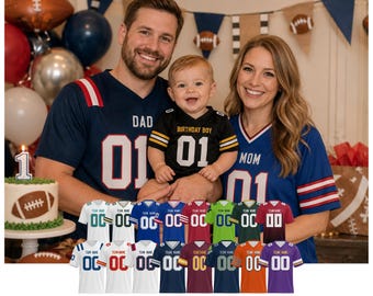 Passende Fußballtrikots für die ganze Familie, personalisiertes Trikot mit Namen und Nummer, Fußball-Outfit für Papa, Mama, Baby und Kinder – Geburtstagsgeschenk