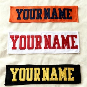 Parche bordado personalizado para nombre: placa trasera para coser en camisetas de fútbol, uniformes y mochilas. Etiqueta deportiva personalizada con opción de lentejuelas.