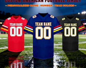 Camiseta de fútbol personalizada con nombre bordado, número y logotipo, uniforme de equipo, regalo para hombres, mujeres, niños pequeños y fanáticos del fútbol americano.
