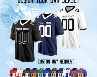 Custom Football Jersey – Personalized Name, Number, Embroidered or Printed, for Men, Women, Kids and Toddlers, Christmas or Wedding Gift