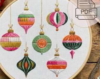 Christmas Ornament Embroidery Pattern PDF | Retro Holiday Bauble Embroidery Design | Instant Download for Beginners