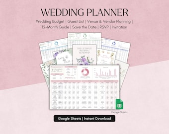 Wedding Planner Ultimate Bundle Budget Tracker Guest List Timeline Checklist Seating Plan Venue Vendor Event Organizer Google Sheets