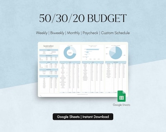 50/30/20 Budget Planner: Google Sheets Template (Digital Download)