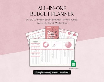 All-in-One Budget Planner 50/30/20 Budget Debt Snowball Sinking Funds Google Sheets Masterclass Strategy Guide Template Ultimate Tracker