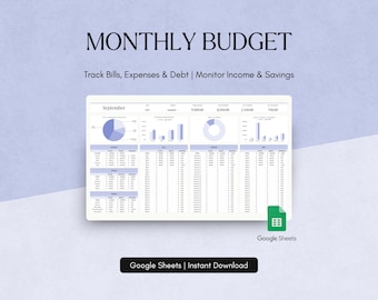 Monthly Budget Spreadsheet Google Sheets Tracker Personal Finance Template Financial Expense Debt Bill Tracker Planner