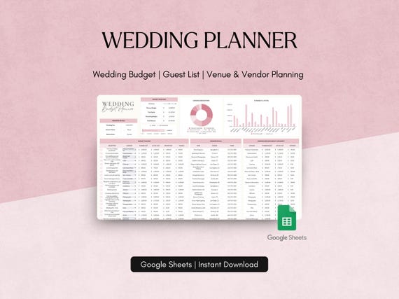 Wedding Planning Spreadsheet Budget Tracker Guest List Timeline Checklist Itinerary Seating Plan Venue Vendor Event Organizer Google Sheets