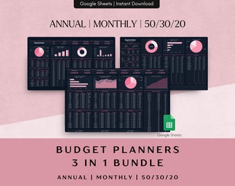 Annual Monthly 50/30/20 Budget Planner Bundle (Google Sheets)