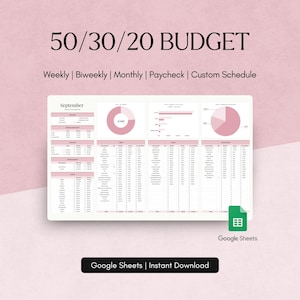 50/30/20 Budget Planner Google Sheets Monthly Weekly Paycheck Tracker Personal Finance Template 70/20/10 Custom Ratio Percentages