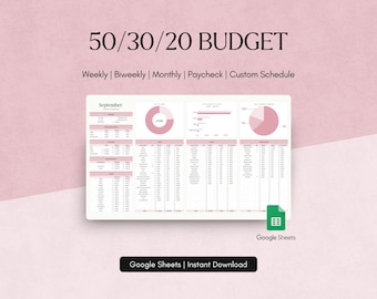Budgetplanner 50/30/20 Google Spreadsheets Maandelijks Wekelijks salaristracker Sjabloon persoonlijke financiën 70/20/10 Aangepast percentage percentages