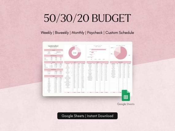 50/30/20 Budget Planner Google Sheets Monthly Weekly Paycheck Tracker Personal Finance Template 70/20/10 Custom Ratio Percentages