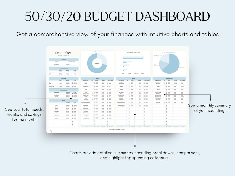 Budget Display 50/30/20 Budget Planner: Google Sheets Template (digital Download) - Etsy