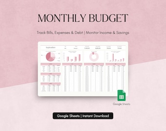 Monthly Budget Spreadsheet Google Sheets Tracker Personal Finance Template Financial Expense Debt Bill Tracker Planner