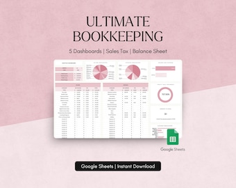Ultimate Bookkeeping Google Sheets Business Personal Finance Template Tracker Planner Profit Loss Spreadsheet