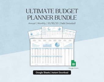 Budget Planner Bundle Google Sheets Annual Monthly 50/30/20 Weekly Paycheck Tracker Personal Finance Template 70/20/10