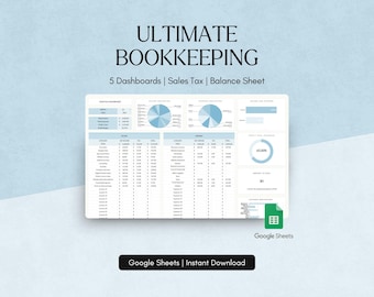 Ultimate Bookkeeping Google Sheets Business Personal Finance Template Tracker Planner Profit Loss Spreadsheet