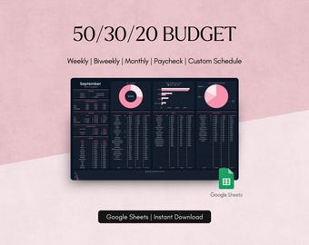 50/30/20 Budget Planner Google Sheets Monthly Weekly Paycheck Tracker Personal Finance Template 70/20/10 Custom Ratio Percentages