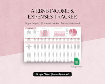 Airbnb Income and Expense Tracker Spreadsheet Google Sheets Single Rental Property Bookkeeping Personal Financial Planner
