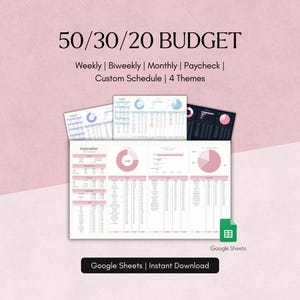 Planer budżetu 50/30/20 Arkusze Google Miesięczny i tygodniowy rejestr wypłat Szablon finansów osobistych Pakiet niestandardowych proporcji 70/20/10