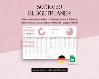 50/30/20 Budgetplaner Haushaltsbuch Google Sheets Monatlich Wöchentlich Gehalts-Tracker Persönliche Finanzen 70/20/10 Eigene Prozentsätze