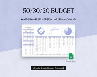 50/30/20 Budget Planner Google Sheets Monthly Weekly Paycheck Tracker Personal Finance Template 70/20/10 Custom Ratio Percentages