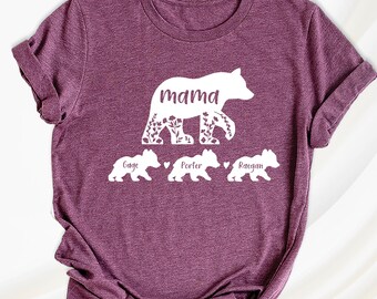 Mama Bear Shirt Mom Shirt with Kids Name Mothers Day Shirts Custom Mom Tshirt Mama Bear Childs Shirt Grandma Bear Tshirt Mommy Birthday Tee
