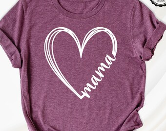 Mom Heart Shirt Custom Nana Mama Love Shirts Mothes Day Tshirt, Mommy Shirts Birthday Mom Tees Heart Grandma Tee Grammy Tees Mom Love Tshirt