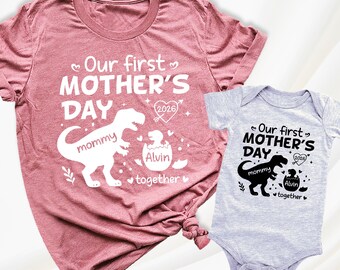 Our 1st Mothers Day Shirt Mommy and Me Shirts First Mothers Day Outfits, Custom Mama Mini Shirt, Mom and Baby Shirts Dinosaur New Mom Shirt
