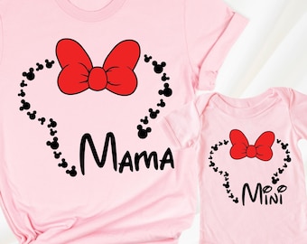Mama Mini Matching Disney Shirt Minnie Mothers Day Shirts Custom Mom and Me Tshirt Mommy Baby Disneyland Vacation Tee Family Disney Trip Tee