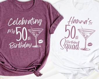 Celebrating My 50th Birthday Shirt Custom Birthday Tee Birthday Squad Shirts Women Birthday Crew Tshirt 50 and Fabulous Girls Bday Party Tee