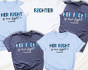 Colon Cancer Shirt Her Fight is Our Fight Tshirt Blue Ribbon Shirts Fighter Shirt Diabetes Awareness Tees Colorectal Cancer Support Tee