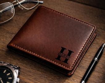 Personalized Leather Men Wallet Engraved RFID Husband wallets Boyfriend Father Dad Custom Billfold, Valentines Anniversary Gift For Him