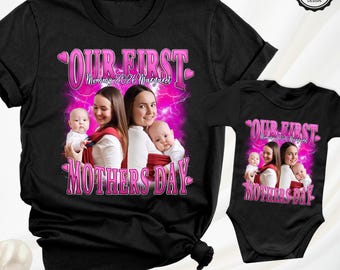 First Mothers Day Shirts Custom Bootleg Shirt Mommy Me Photo Tshirt 1st Mother Day Tee, Matching Mom and Me Shirt New Mama Mini Shirts