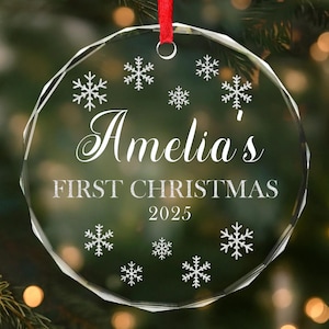 Enfeite de Natal personalizado para o primeiro Natal do bebê - Lembrança de vidro em formato de floco de neve