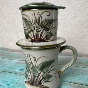 Vietnamese Handmade Ceramic Coffee Set | Hand-Painted Phin Filter & Mug for Craft Coffee Lovers