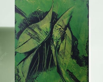 Quadro botanico verde da parete – Dipinto astratto di foglie – Decorazione murale moderna e organica – Arte su tela ispirata alla natura – Pittura botanica astratta