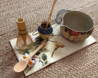 Japanisches Matcha Tee Set mit Bambus Schneebesen und Schaufel