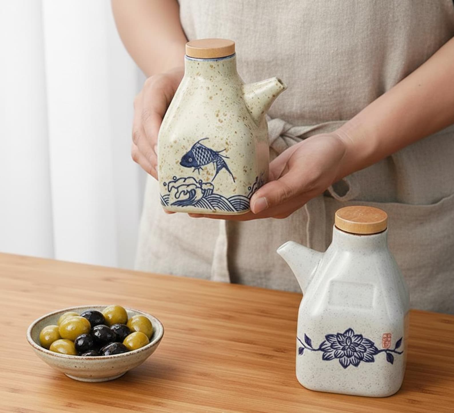 Ceramic Soy Sauce Bottle Wave Style