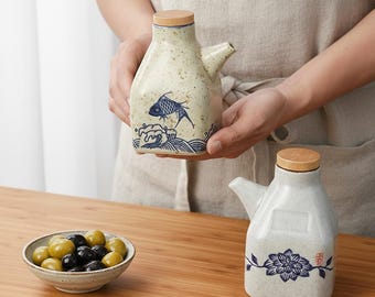 Ceramic Soy Sauce Dispenser Japanese Vinegar Oil Bottle – Mini Olive Oil & Vinegar Dispenser for Kitchen