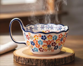 Japanische Keramikschale mit Griff - Backen, Nudeln, Salat, und Haushaltsgeschirr - 16cm