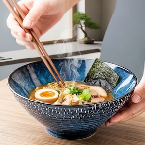Blaue Keramik Ramen Schüssel, Nudel Suppen Schüssel (22 oz)