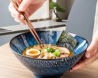 Blaue Keramik Ramen Schüssel, Nudel Suppen Schüssel (22 oz)
