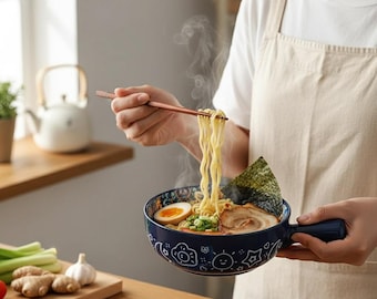Bunte Keramikschale für Ramen oder Pho, Suppenteller, 650 ml
