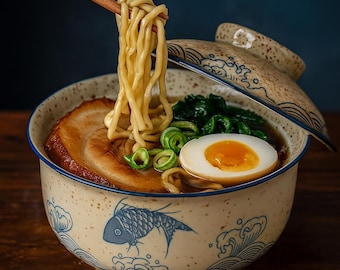 Keramische Ramen Noodle Bowls, Blauw en wit porselein Chinees retro
