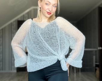 Handmade Mohair Sweater, Airy Soft Knit Jumper